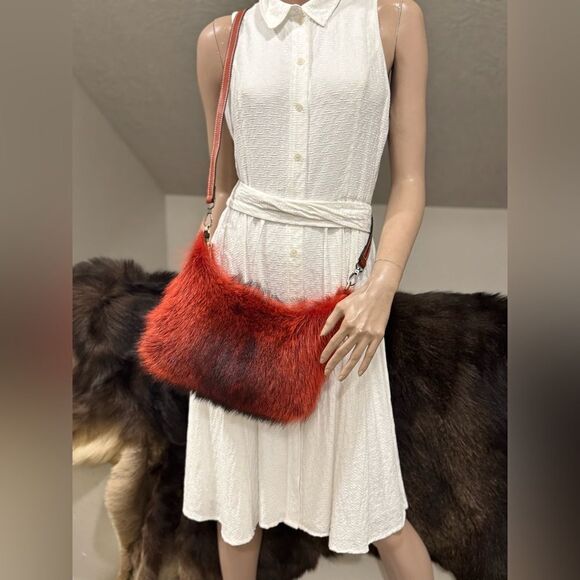 Burnt Orange Real Raccoo Fur Slouchy Bag/Hobo Bag/ Crossbody/Multi Use Style - Picture 11 of 16